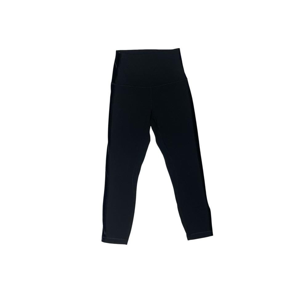 Lululemon Wunder Under Crop Capri Velvet Stripe Bow Size 6 Black Legging